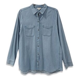 J. Jill Classic Denim Button-Front Top, Lightweight, Closet Staple, Size M